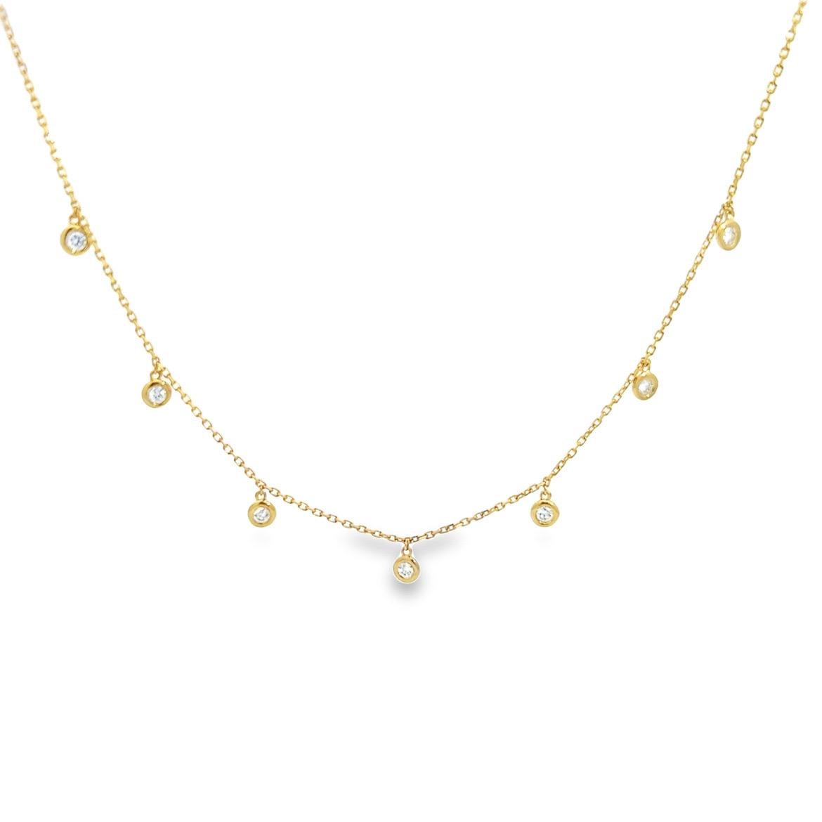 Brilliant Cut Diamond By The Yard Necklace - 14K Yellow Chain - 7 Natural Dangling Diamonds For Sale