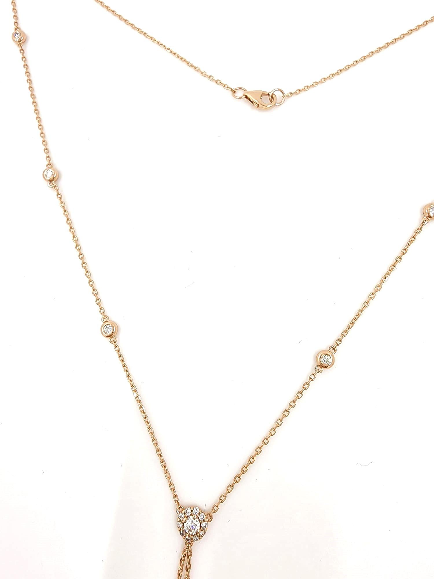 Round Cut Diamond by the Yard Necklace in 14 Karat Rose Gold For Sale