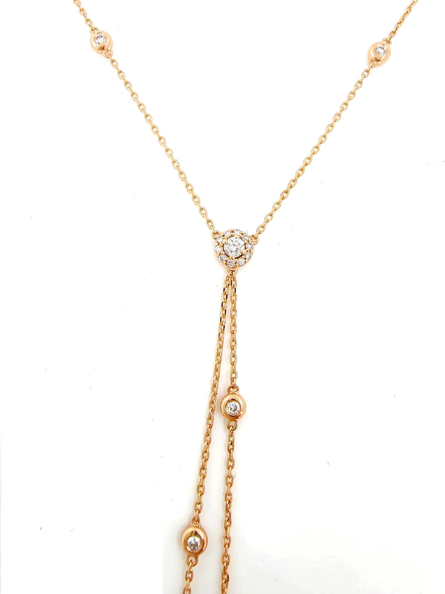 Women's Diamond by the Yard Necklace in 14 Karat Rose Gold For Sale