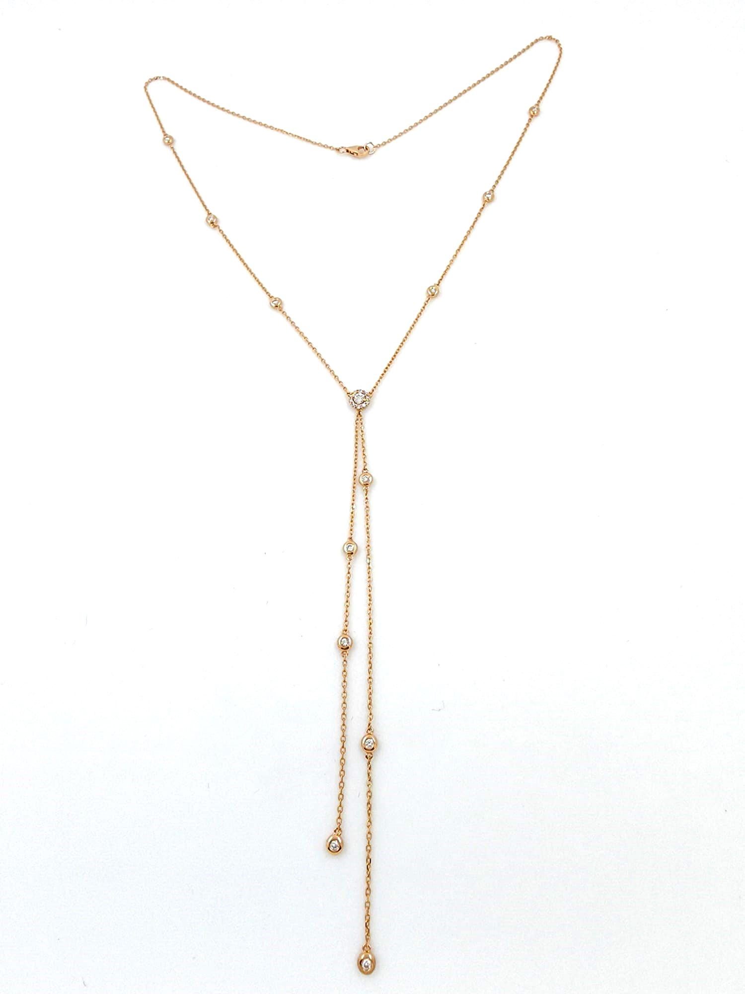 Diamond by the Yard Necklace in 14 Karat Rose Gold For Sale 1