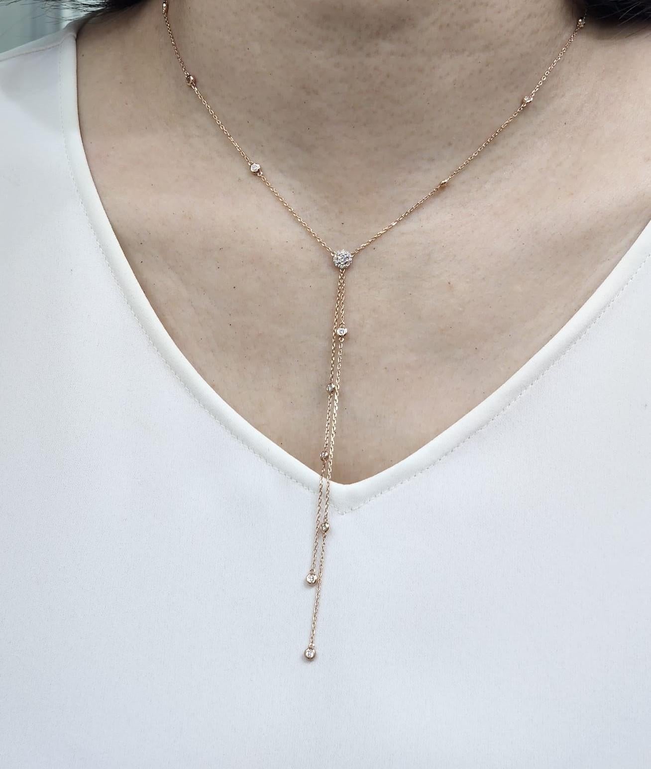 Diamond by the Yard Necklace in 14 Karat Rose Gold For Sale 2