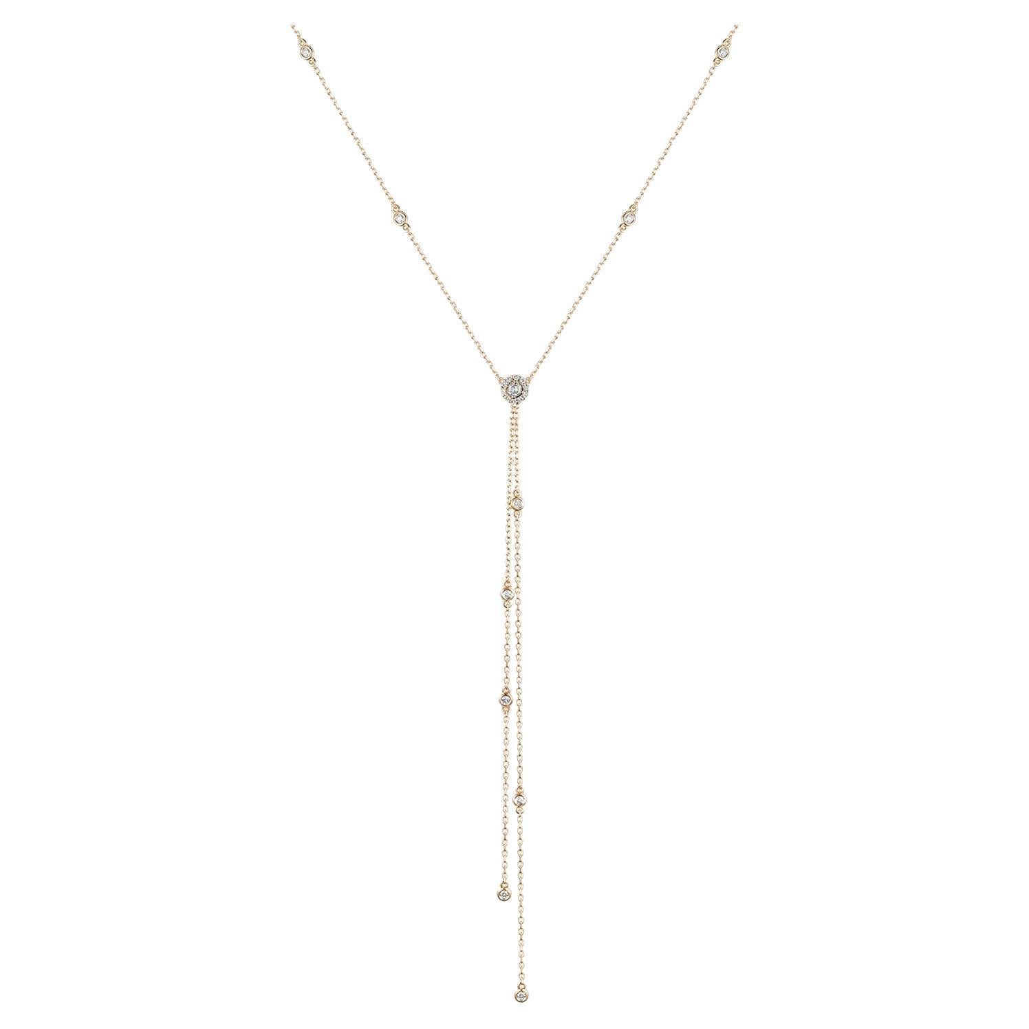 Diamond by the Yard Necklace in 14 Karat Rose Gold For Sale