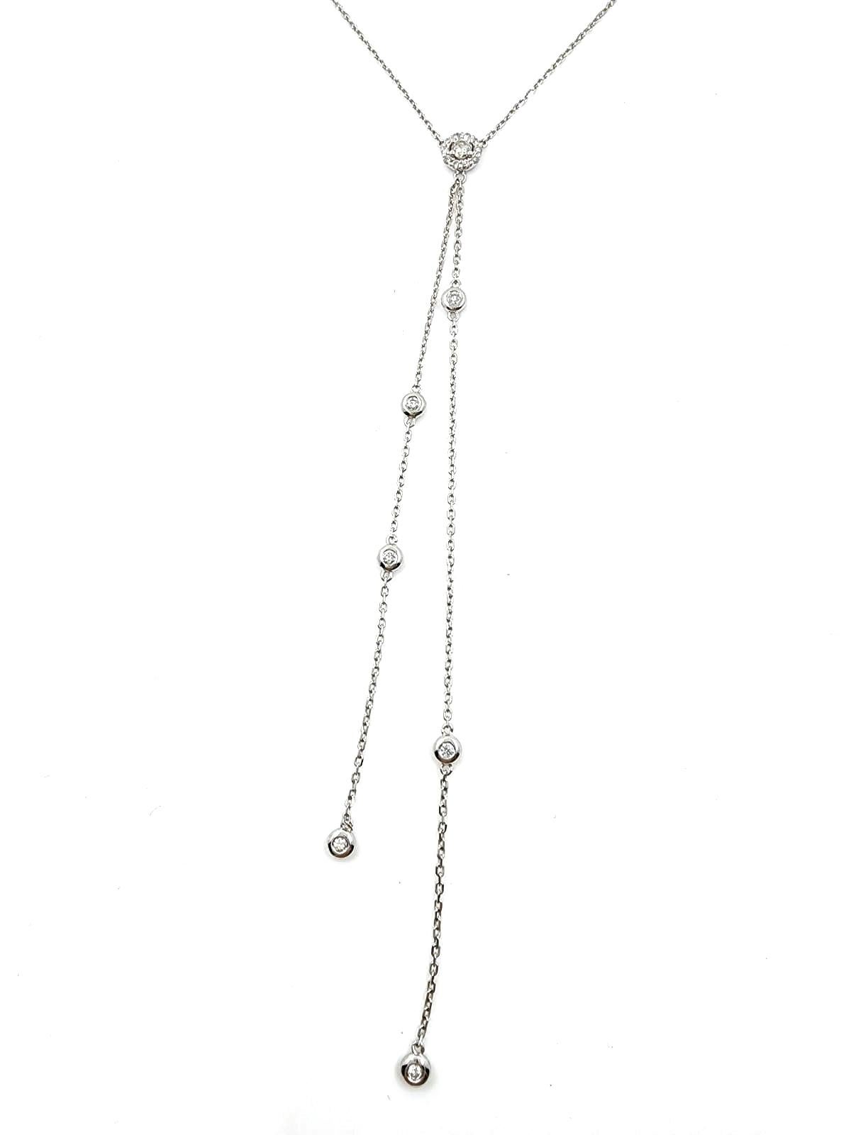Brilliant Cut Diamond by the Yard Necklace in 18 Karat White Gold For Sale