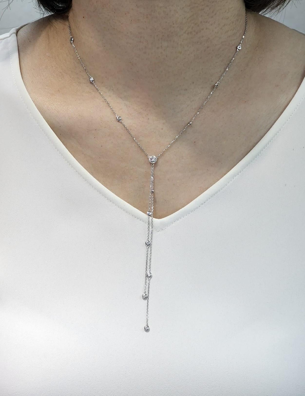 Women's Diamond by the Yard Necklace in 18 Karat White Gold For Sale