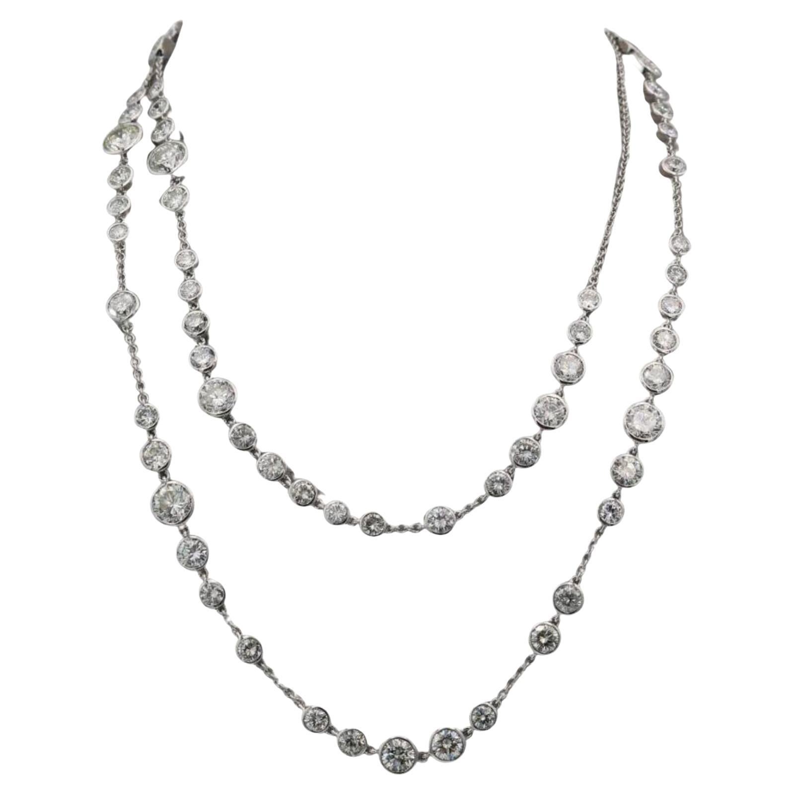 Diamond by the Yard Necklace Modern 18K White Gold ~27.69ctw Diamonds 32" Length