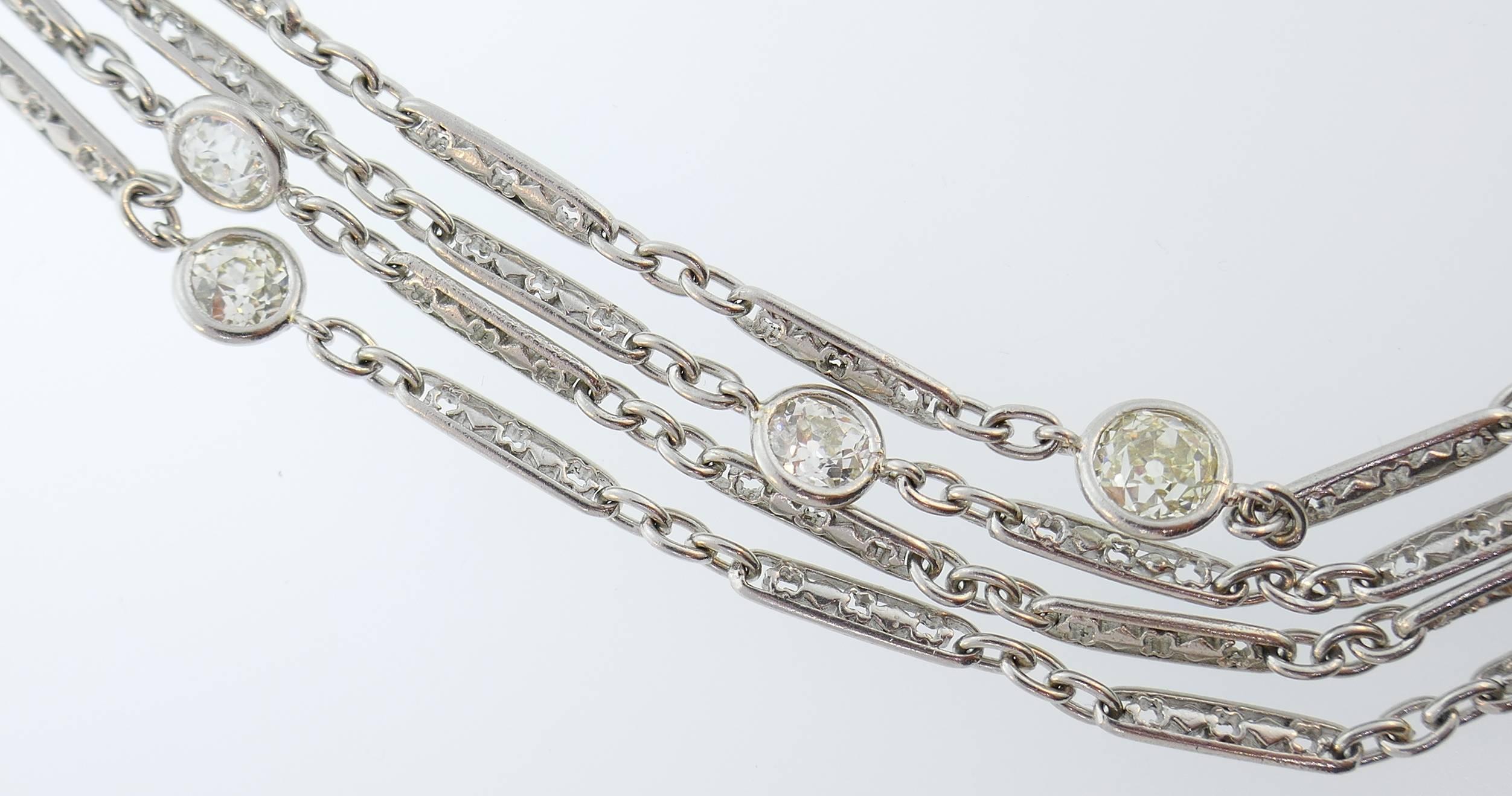 Diamond by the Yard Platinum Chain Necklace Art Deco In Good Condition In Beverly Hills, CA