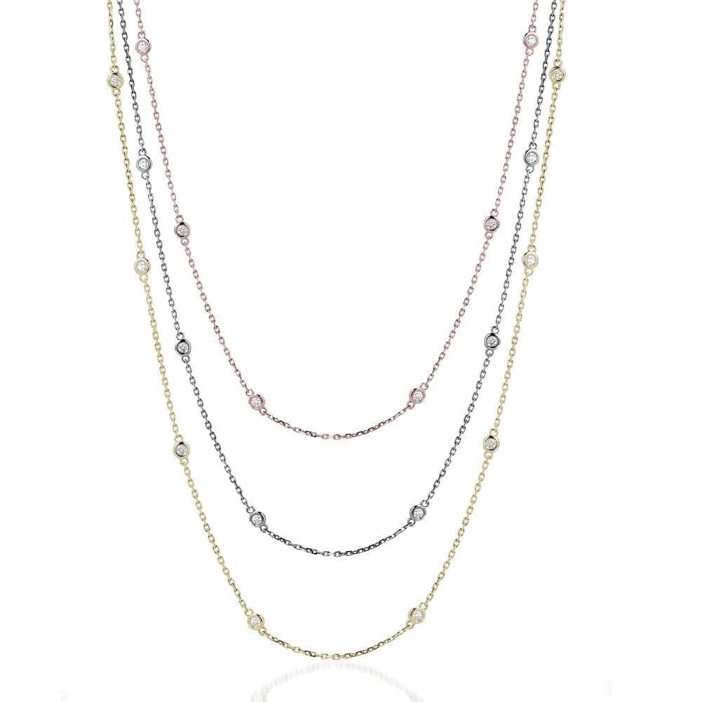 Taglio rotondo Collana con castone a taglio rotondo Diamond Station in oro 14K in vendita