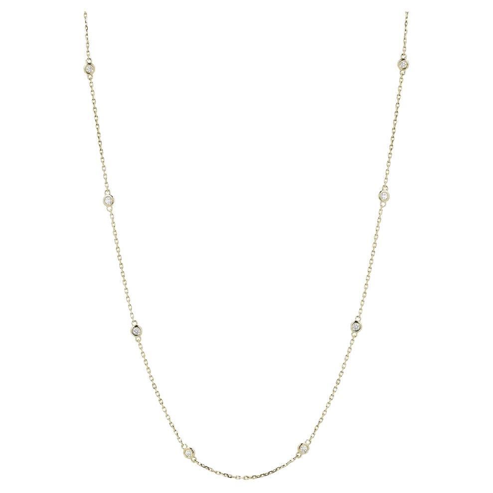 Diamond Station 14K Gold Round Cut Bezel Necklace