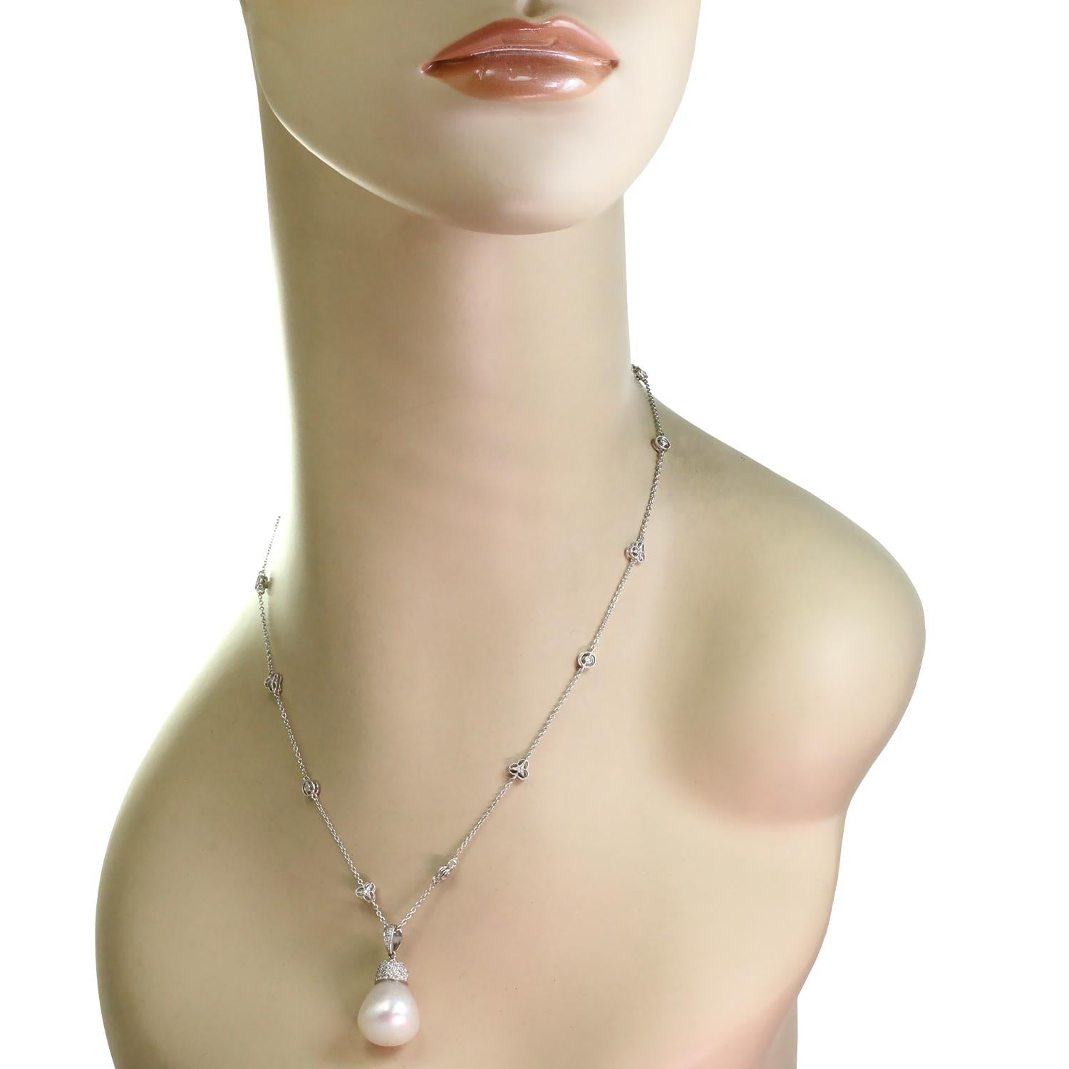 Brilliant Cut Diamond by the Yard South Sea Baroque Pearl White Gold Pendant Necklace For Sale