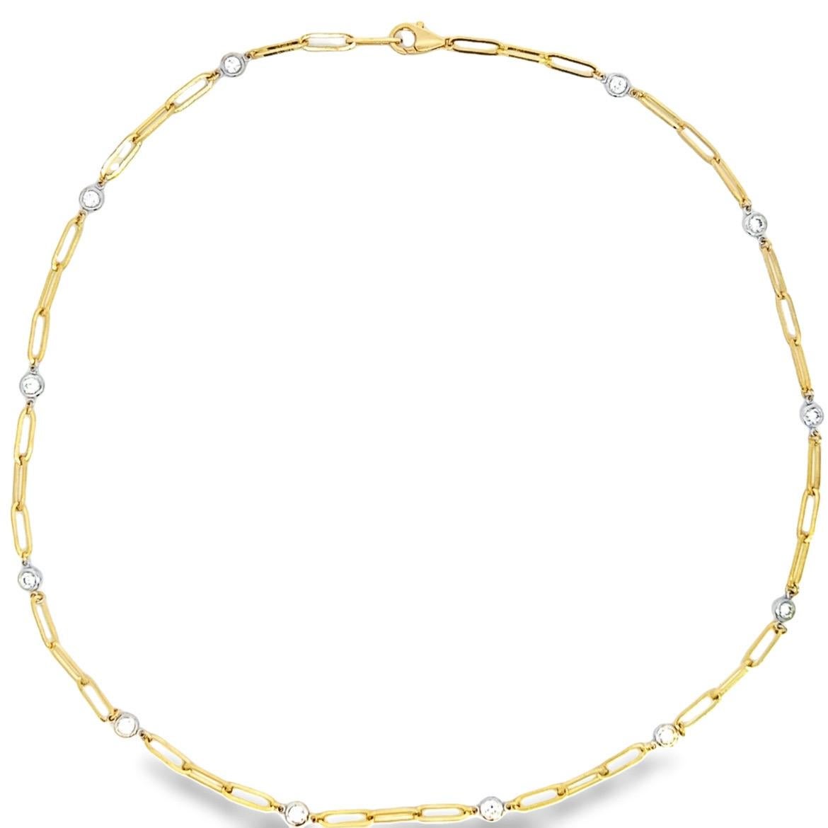 Diamond By The Yards Necklace In 14k Two-Tone gold - Natural - Paper-Clip Chain
12 Natural Full Brilliant Cut Diamonds
14k Yellow and White Gold
1.00 Total Carat Weight
MADE IN USA
Perfect Gift to wear in any occasion
