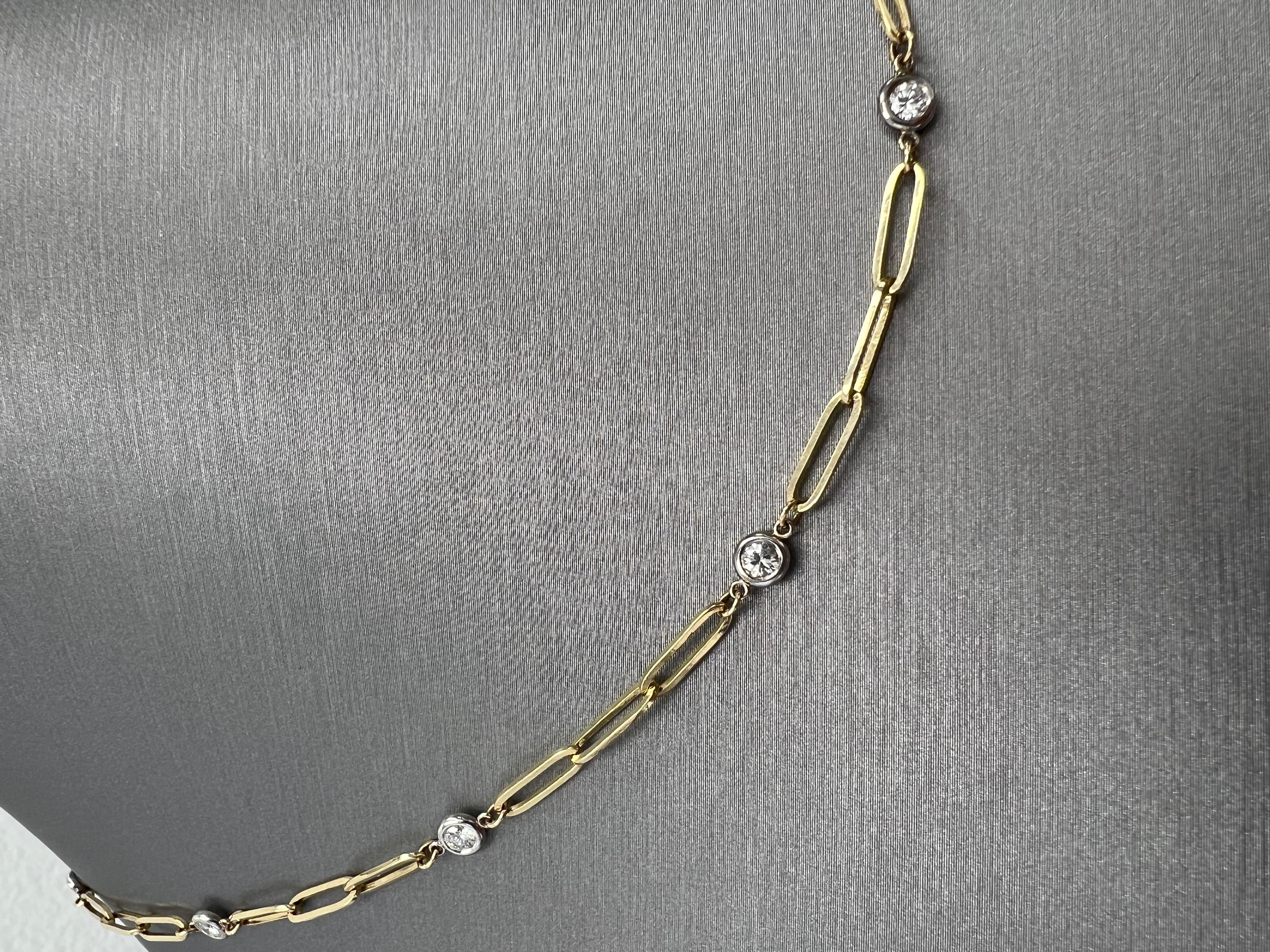 Brilliant Cut Diamond By The Yards Necklace In 14k Two-Tone gold - Natural - Paper-Clip Chain For Sale