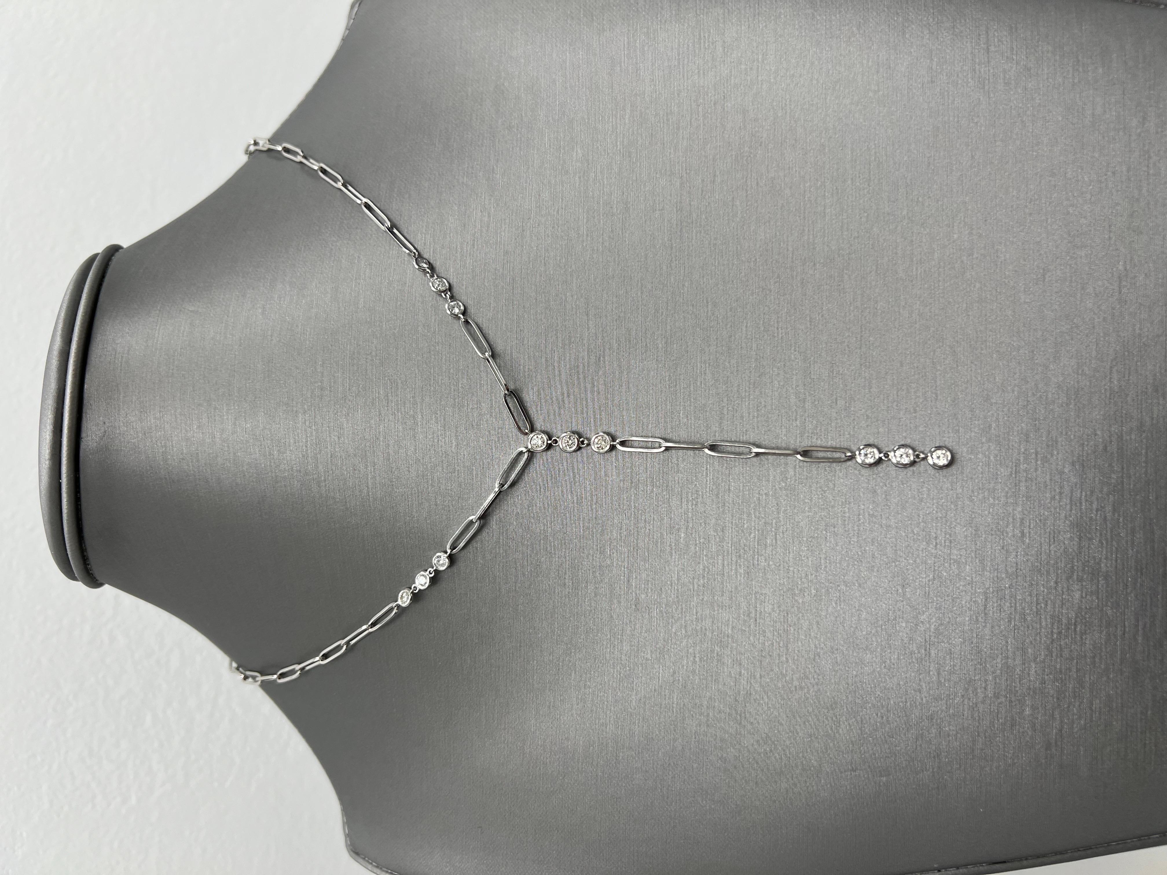 Diamond By The Yards Necklace with Paper-Clip Chain - Natural Diamonds - 14k WG In New Condition For Sale In Great Neck, NY
