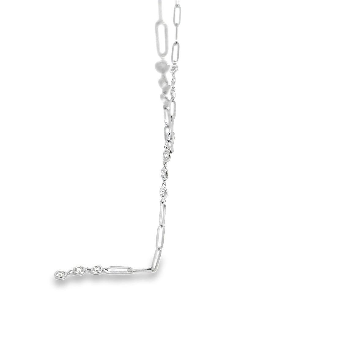 Diamond By The Yards Necklace with Paper-Clip Chain - Natural Diamonds - 14k WG For Sale 1