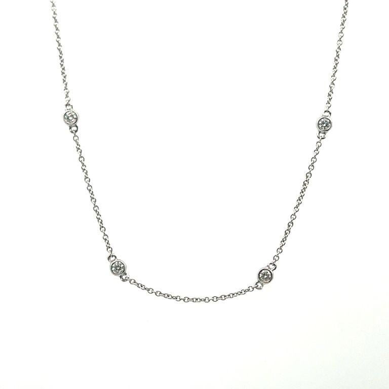 Round Cut Diamond By Yard Necklace 0.38CT in 14K White Gold For Sale
