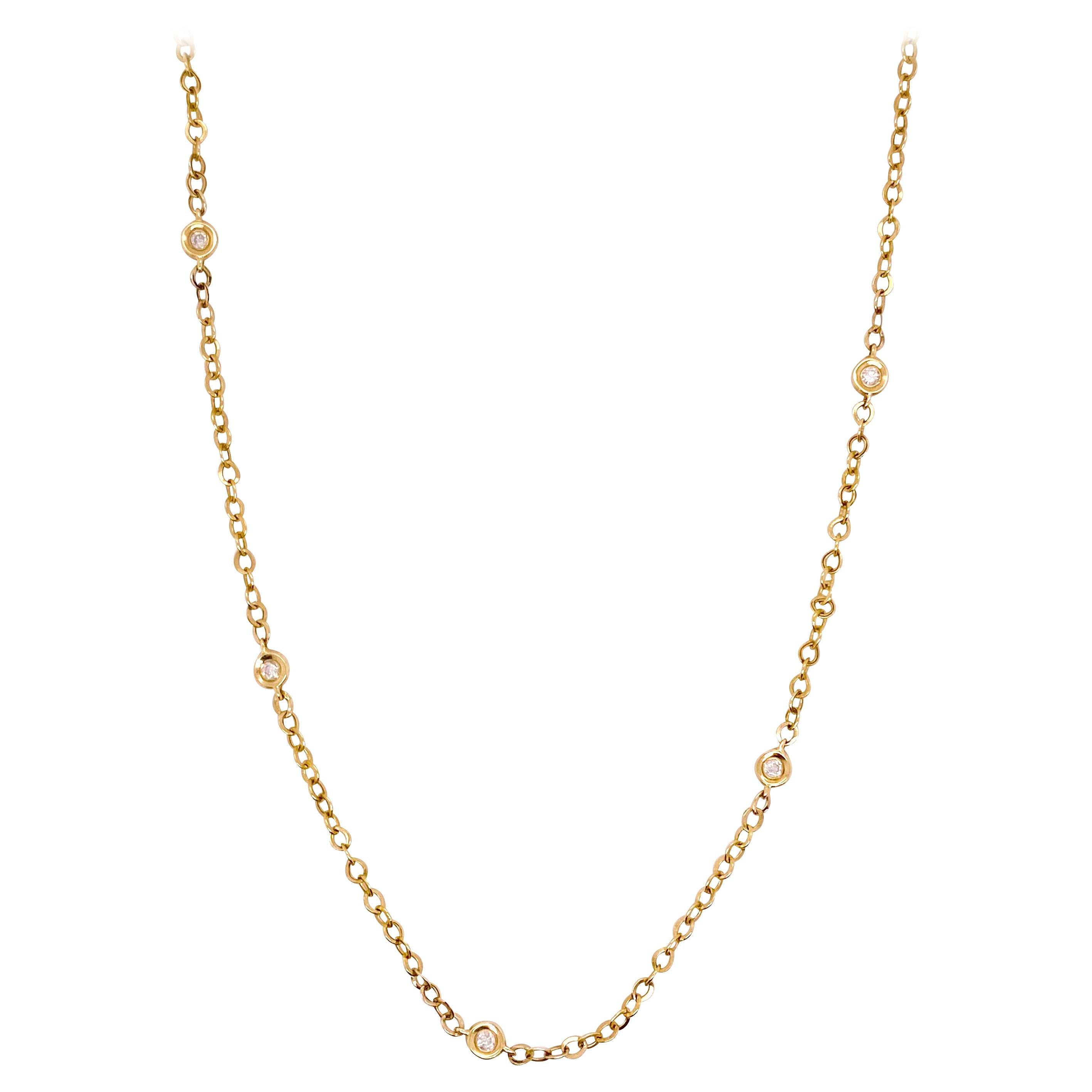 Diamond by Yard, Necklace, 7 Bezel Diamonds in Yellow Gold Diamonds by the Inch