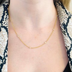 Diamond 0.65Carats Princess Cuts & Rounds Station Necklace in Bezels, 14K Gold