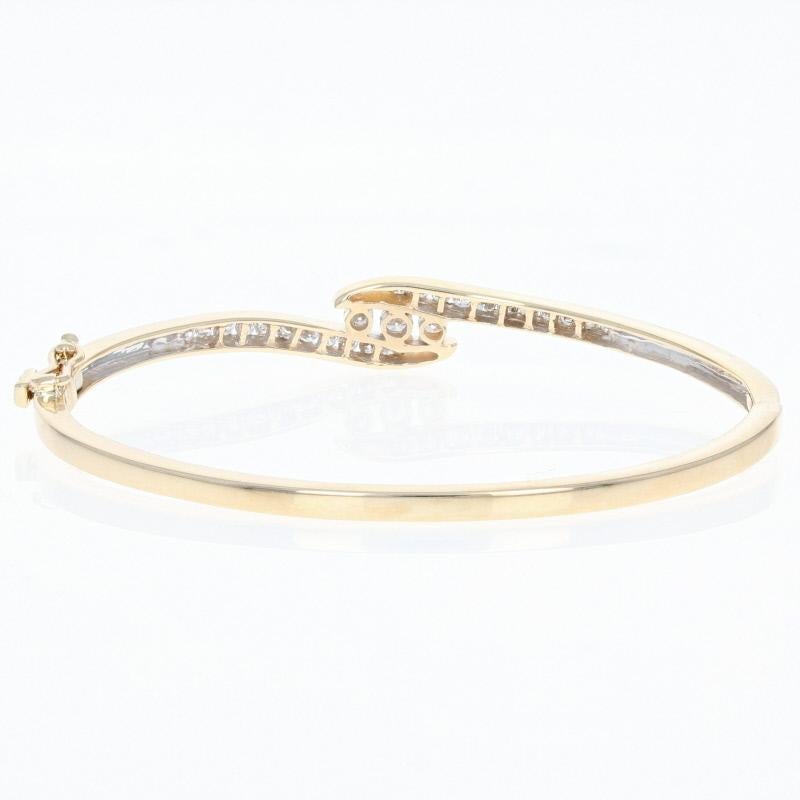 Round Cut Diamond Bypass Bangle Bracelet, 14 Karat Gold Round Brilliant 1.00 Carat