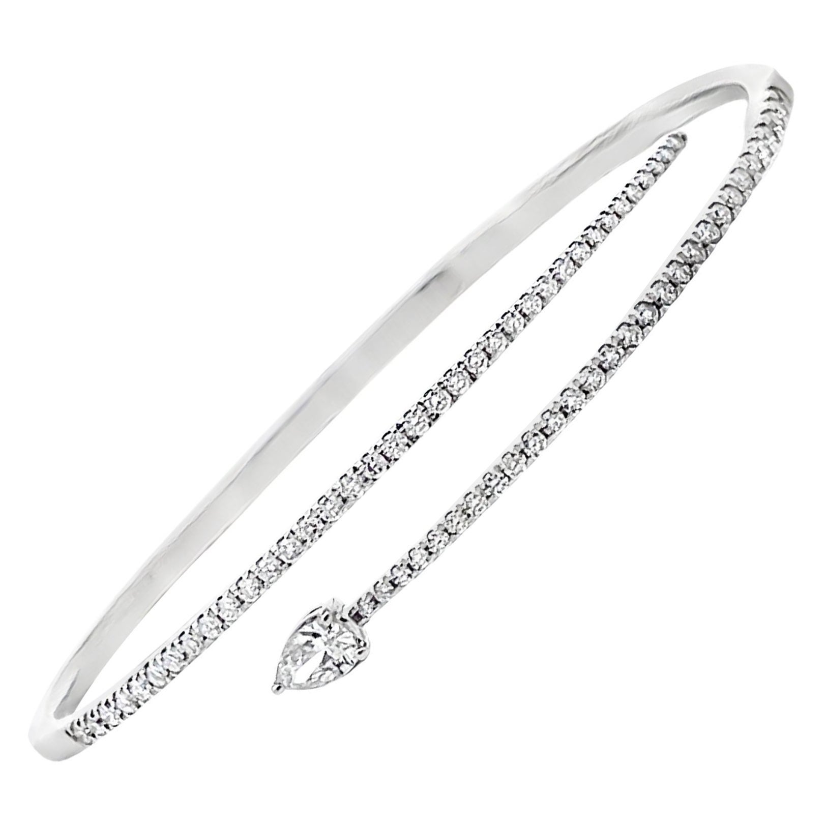 Diamond Bypass Bangle Bracelet with Pear Shape Diamond Accent in 14K White Gold