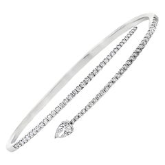 Diamond Bypass Bangle Bracelet with Pear Shape Diamond Accent in 14K White Gold