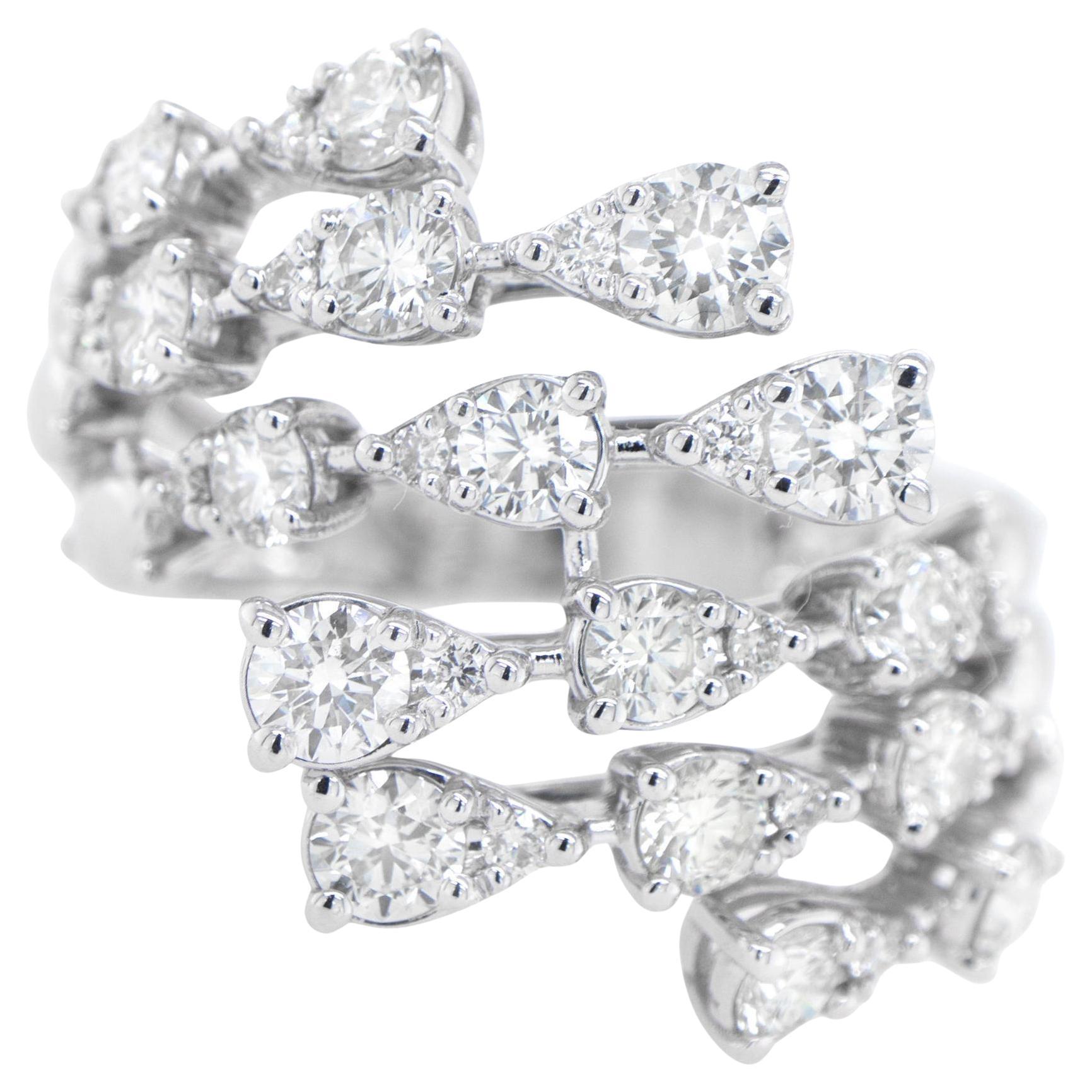 Diamond Bypass Cluster Ring 4.5 Carats 18K White Gold For Sale