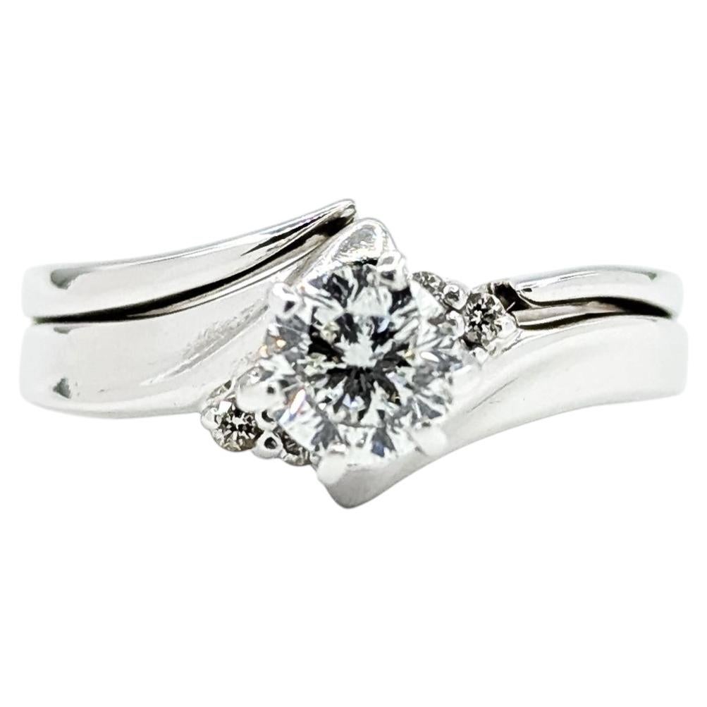 Diamond Bypass Engagement Ring in 14k White Gold For Sale