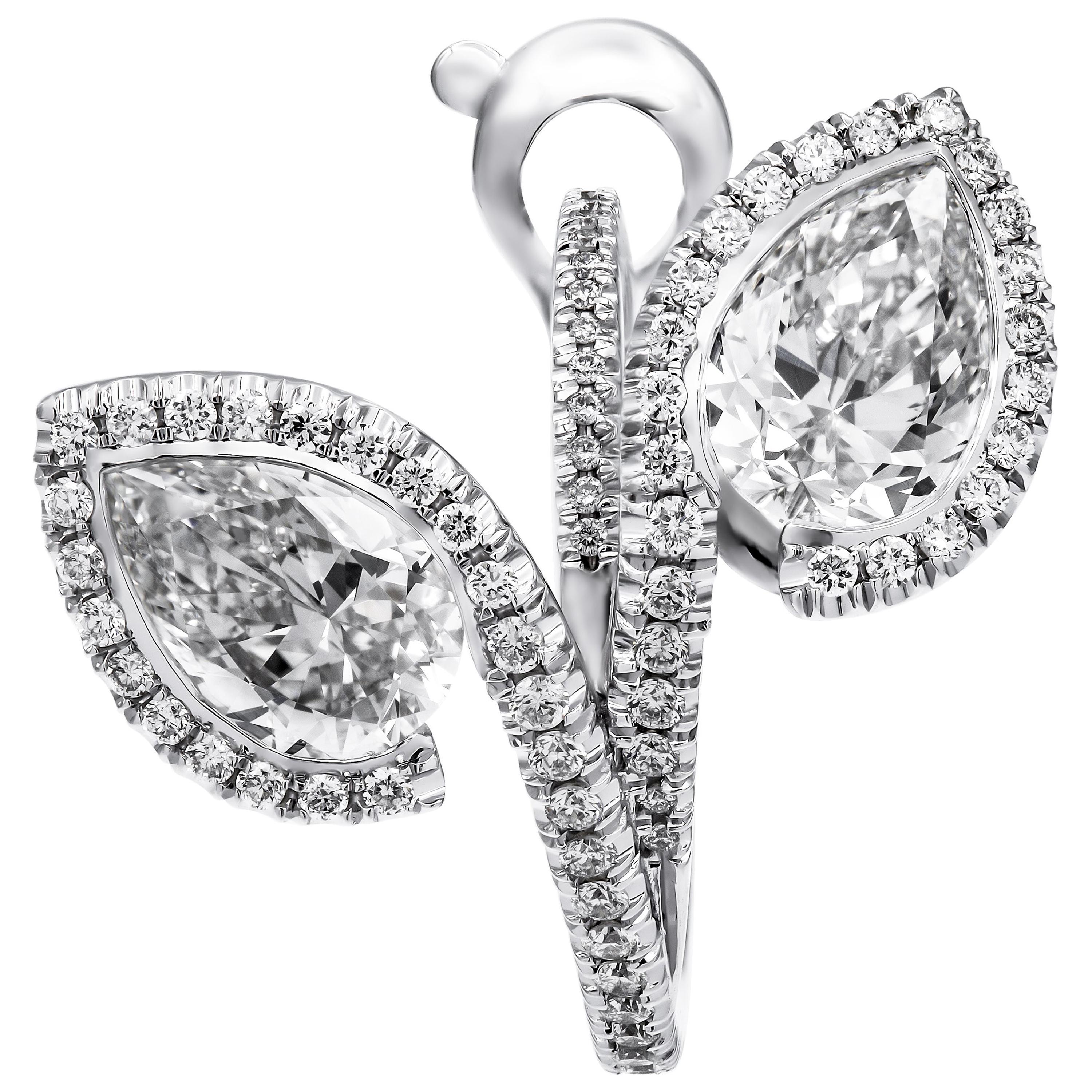 Diamond Bypass Pear Shape Hoop Earrings For Sale