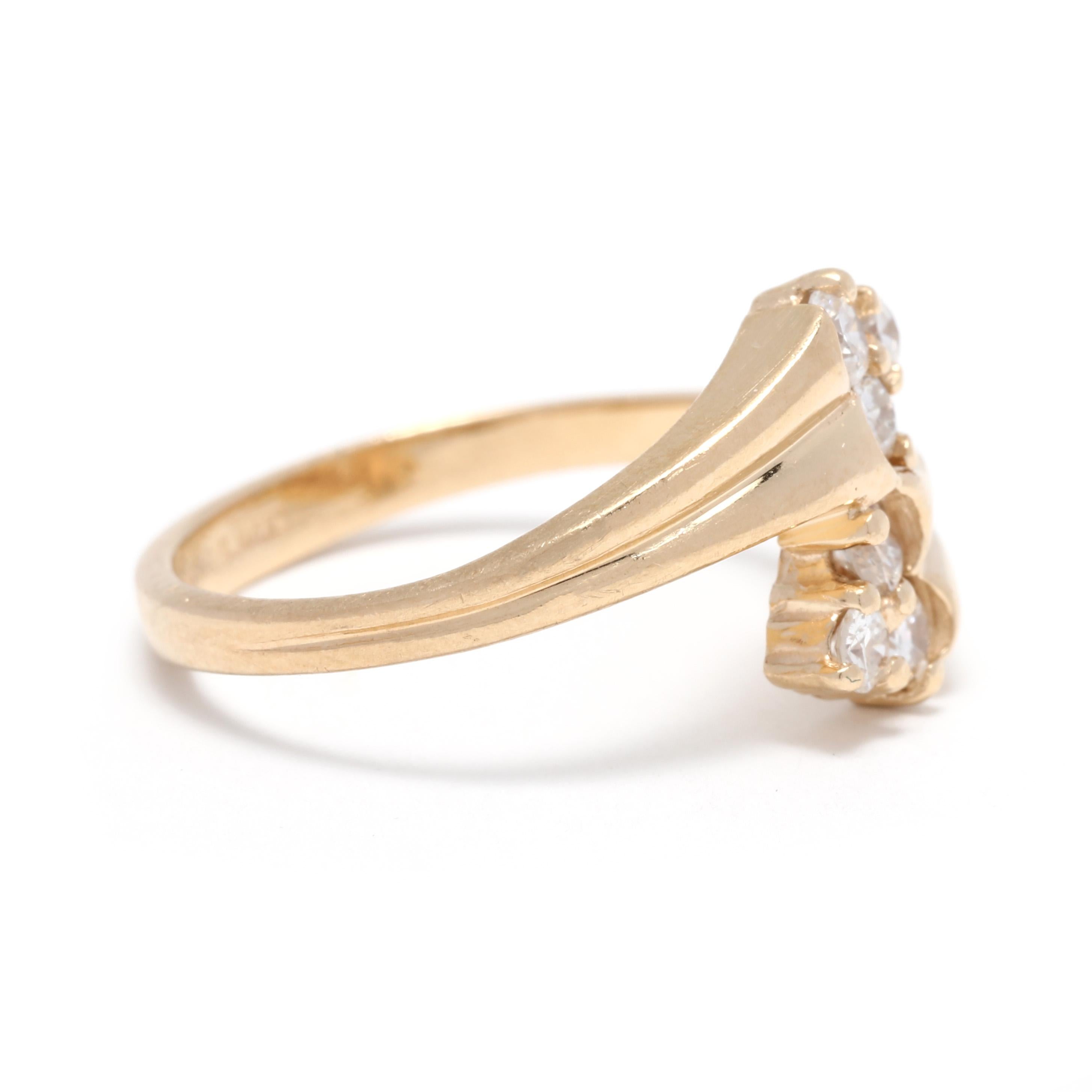 This stunning 0.25 ctw diamond bypass ring is crafted in 14k yellow gold and is a perfect fit for ring size 4.75. This timeless and classic design is adorned with natural diamonds to create a beautiful cluster of sparkle. Perfect for everyday wear,