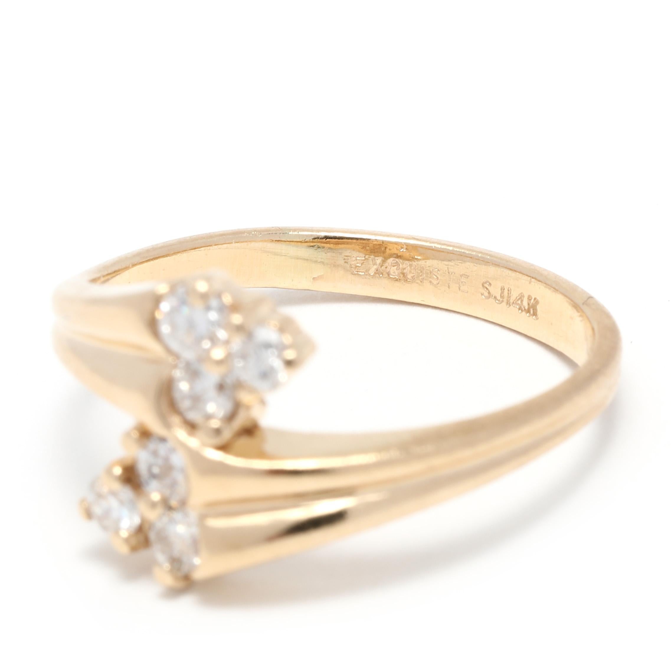 Women's or Men's Diamond Bypass Ring, 14k Yellow Gold, Ring, Natural Diamond Cluster For Sale