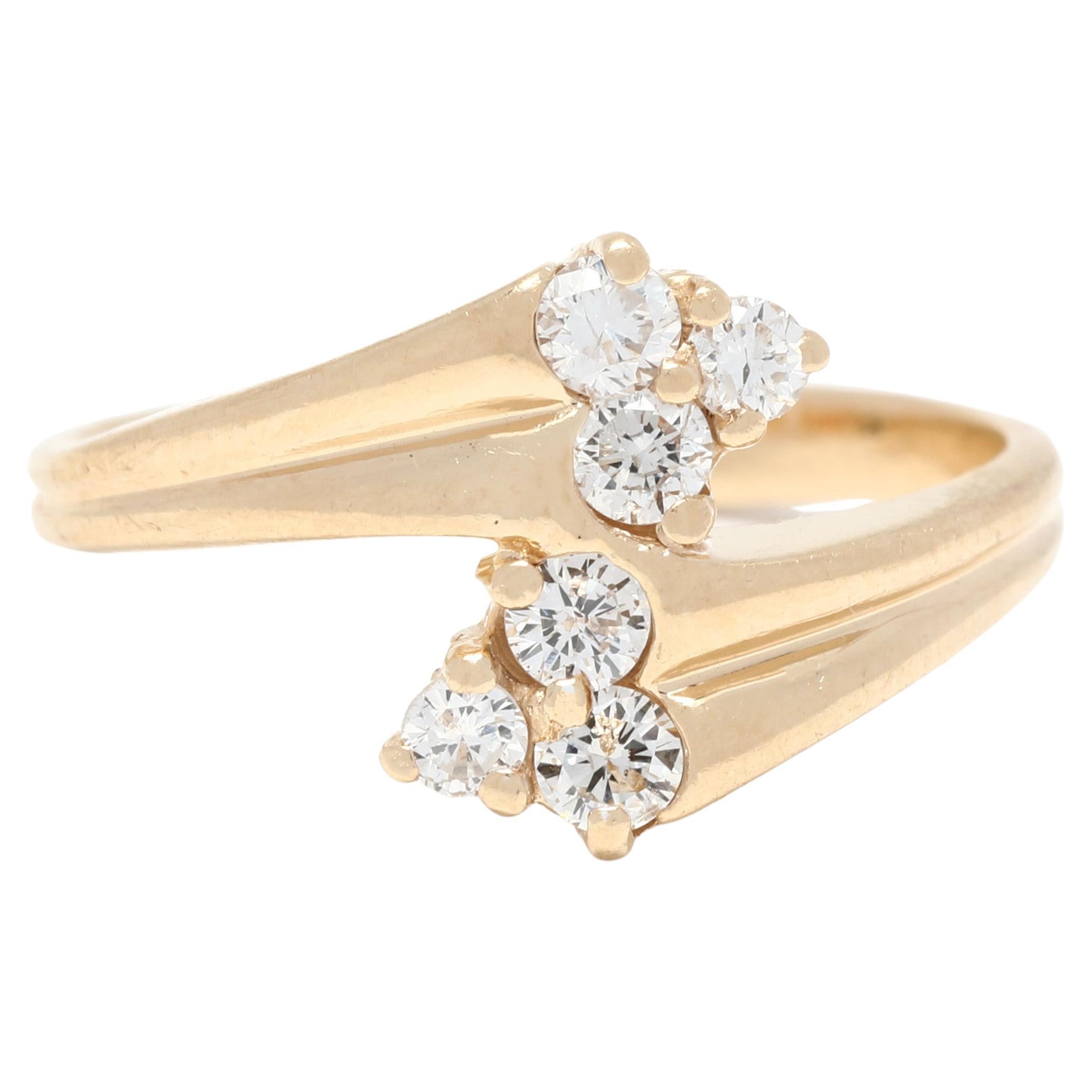 Diamond Bypass Ring, 14k Yellow Gold, Ring, Natural Diamond Cluster For Sale