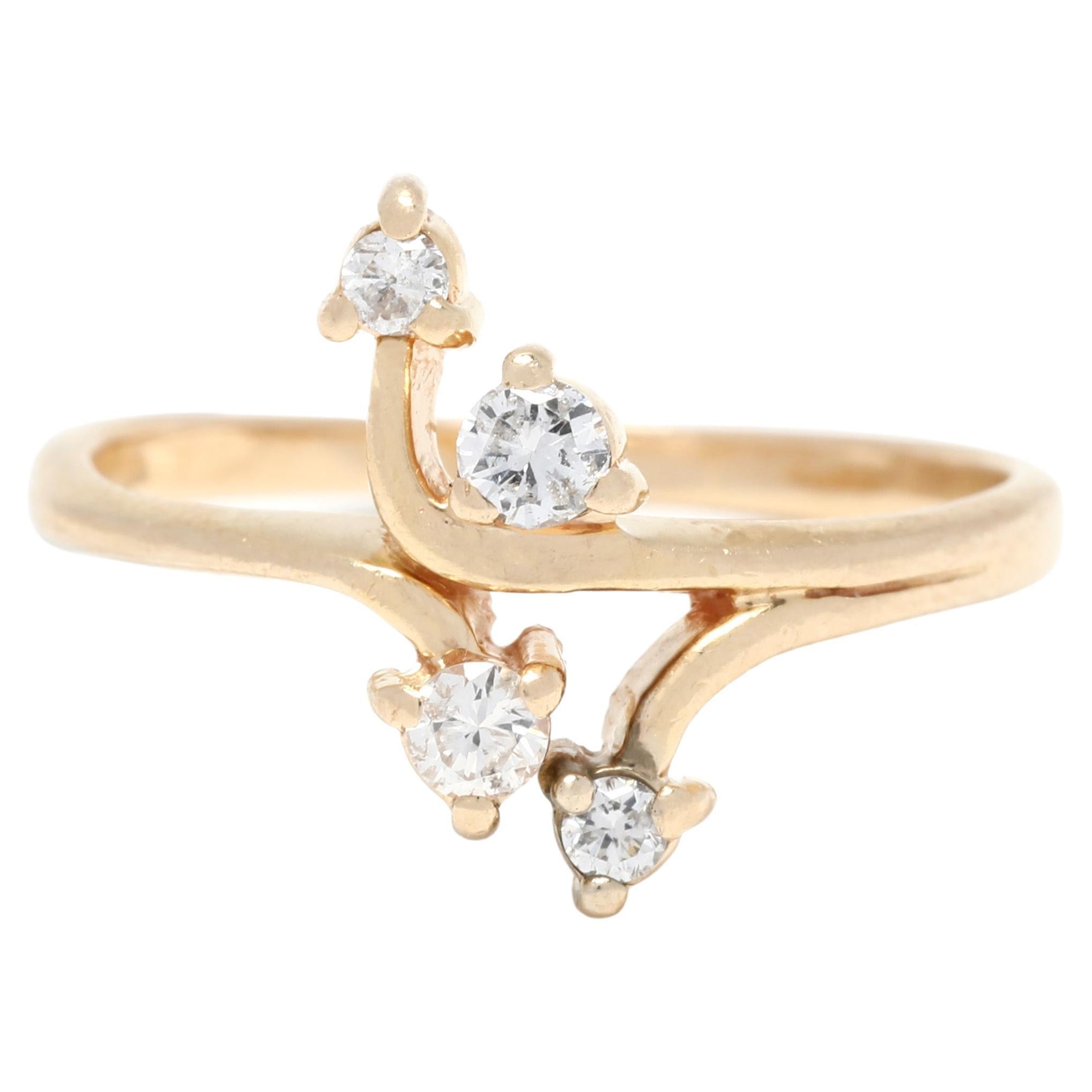 Diamond Bypass Ring, 14K Yellow Gold, Ring Size 6.75, Diamond Cluster Ring For Sale
