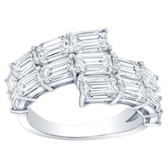 Diamond Bypass Ring Emerald Cut 4.64 Carats 18K White Gold