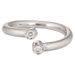Retro Diamond Bypass Ring Estate 14k White Gold Band Stackable Fine Jewelry