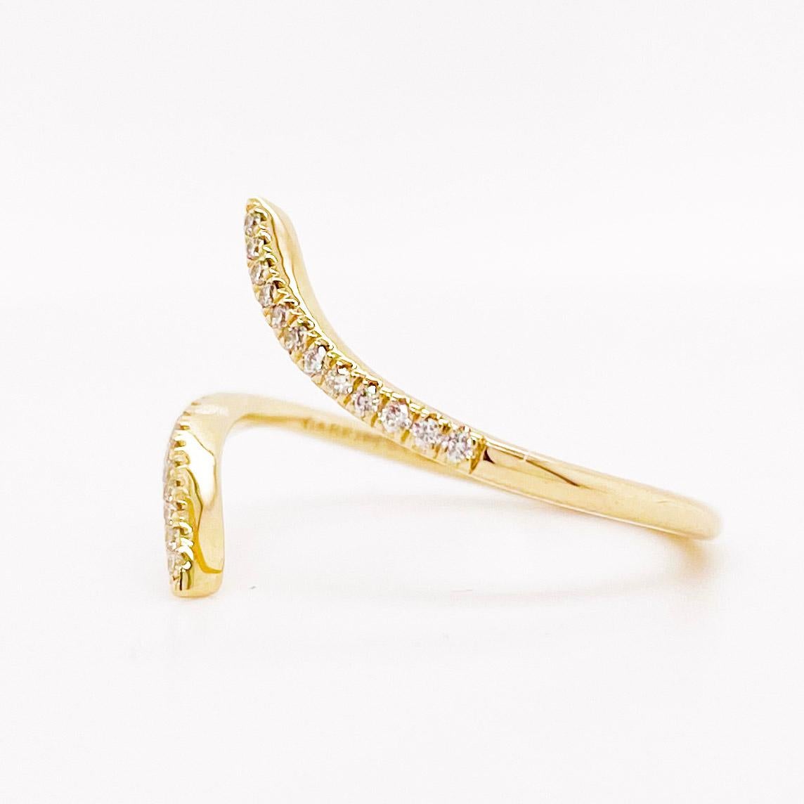 For Sale:  Diamond Bypass Ring in 14K Yellow Gold Minimalist Wrap Ring w Diamonds 2
