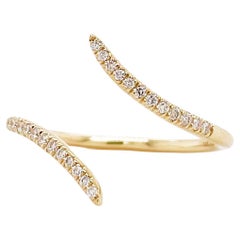 Diamond Bypass Ring in 14K Yellow Gold Minimalist Wrap Ring w Diamonds