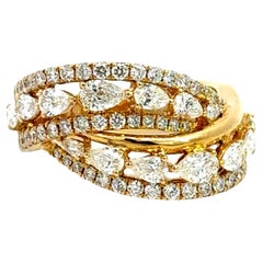 Diamond ByPass Ring In 18 Karat Yellow Gold.