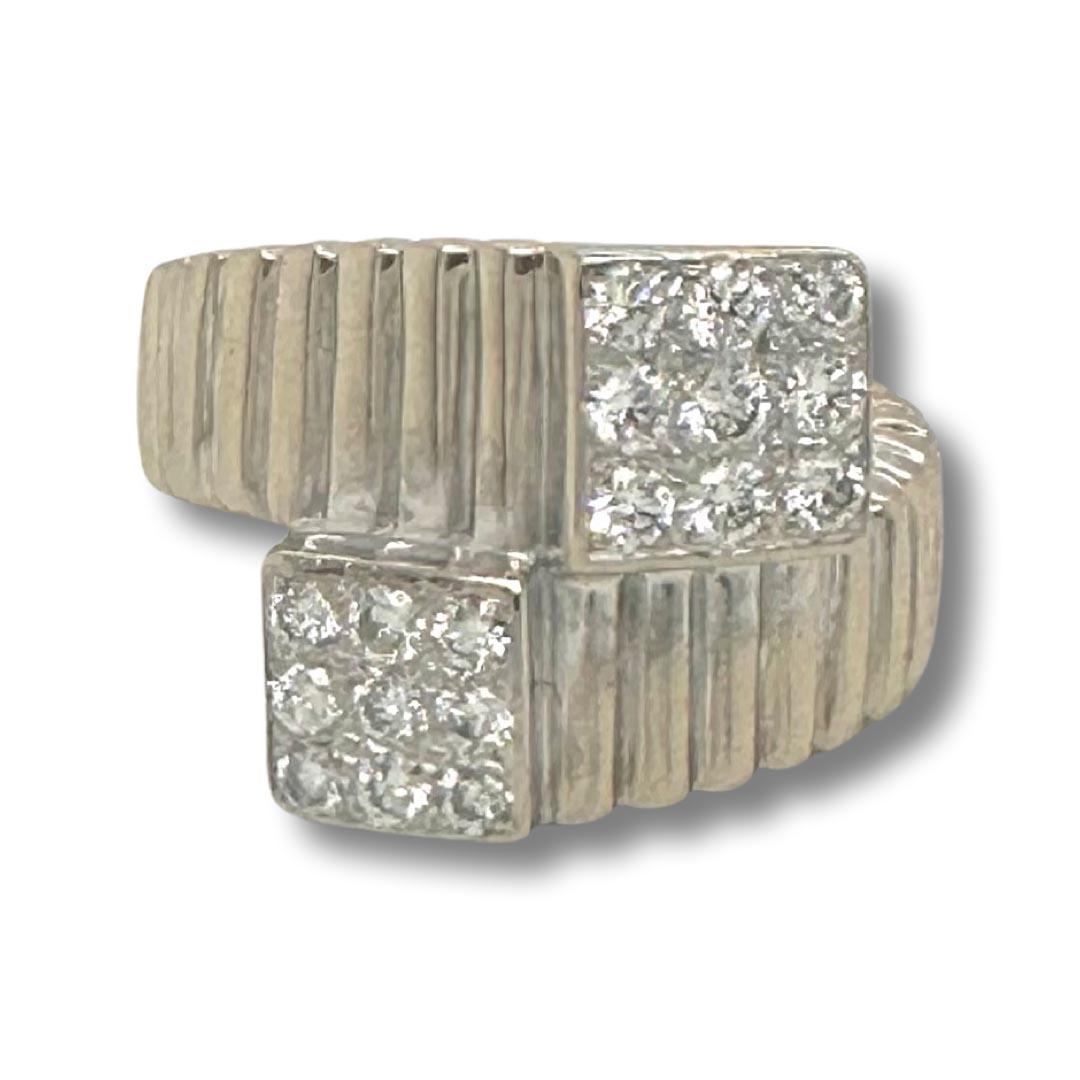 Modern Diamond Bypass Ring in 18K White Gold For Sale
