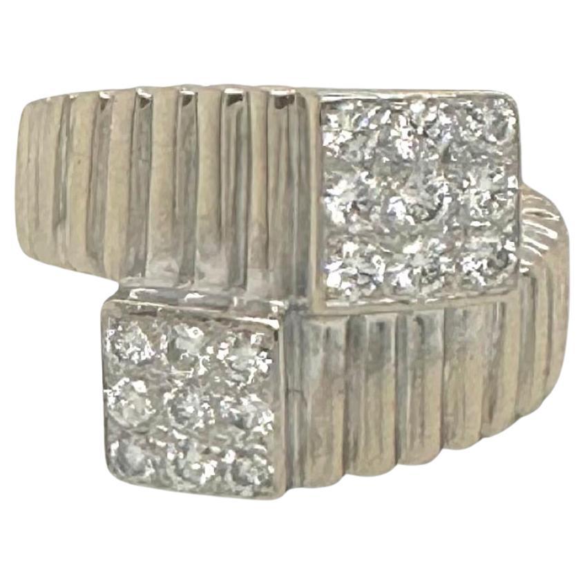 Diamond Bypass Ring in 18K White Gold For Sale