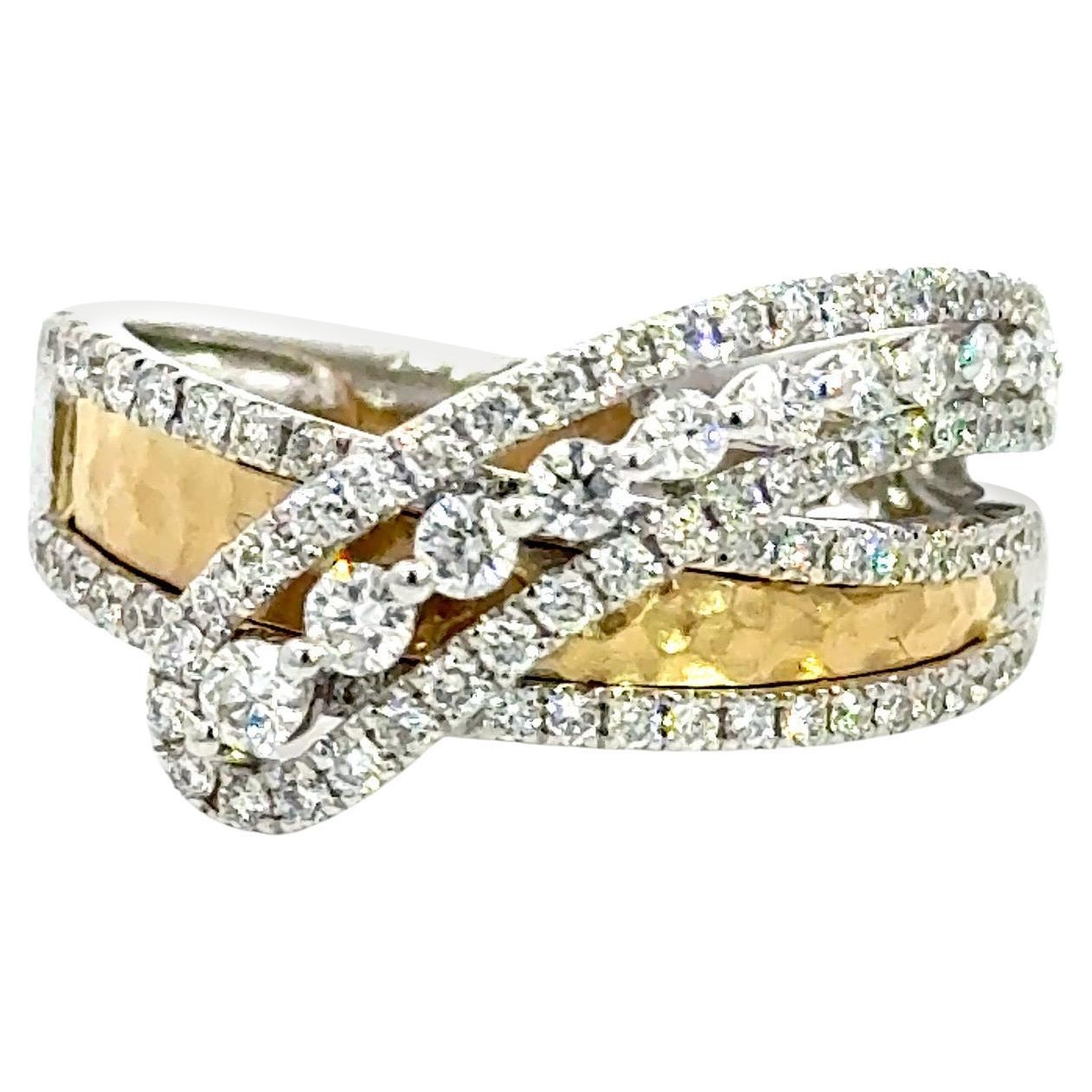Diamant-Bypass-Ring aus Weiß- und Gelbgold. im Angebot