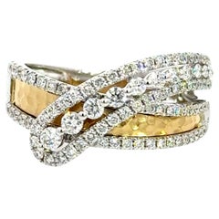 Diamond ByPass Ring In White and Yellow Gold.