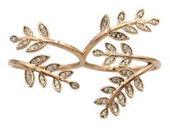 Diamond Bypass Style Leaf Motif Double Band Ring in 18 Karat Rose Gold