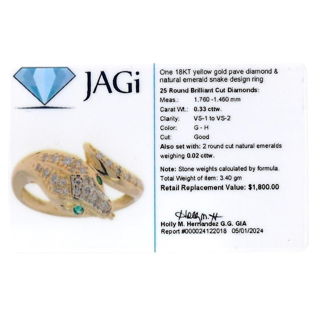Anello a serpente con diamante bypass e occhi di smeraldo incastonati in oro giallo 18 carati in vendita 4