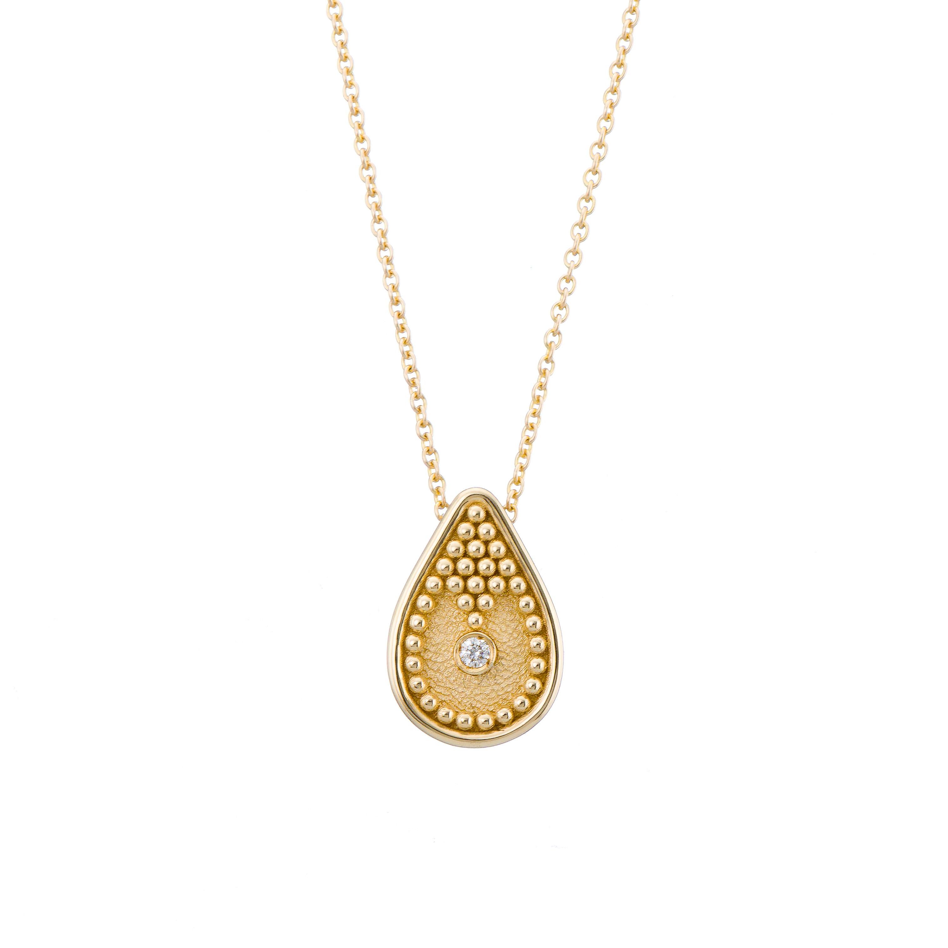 Diamond Byzantine Pear Gold Pendant In New Condition For Sale In Athens, GR