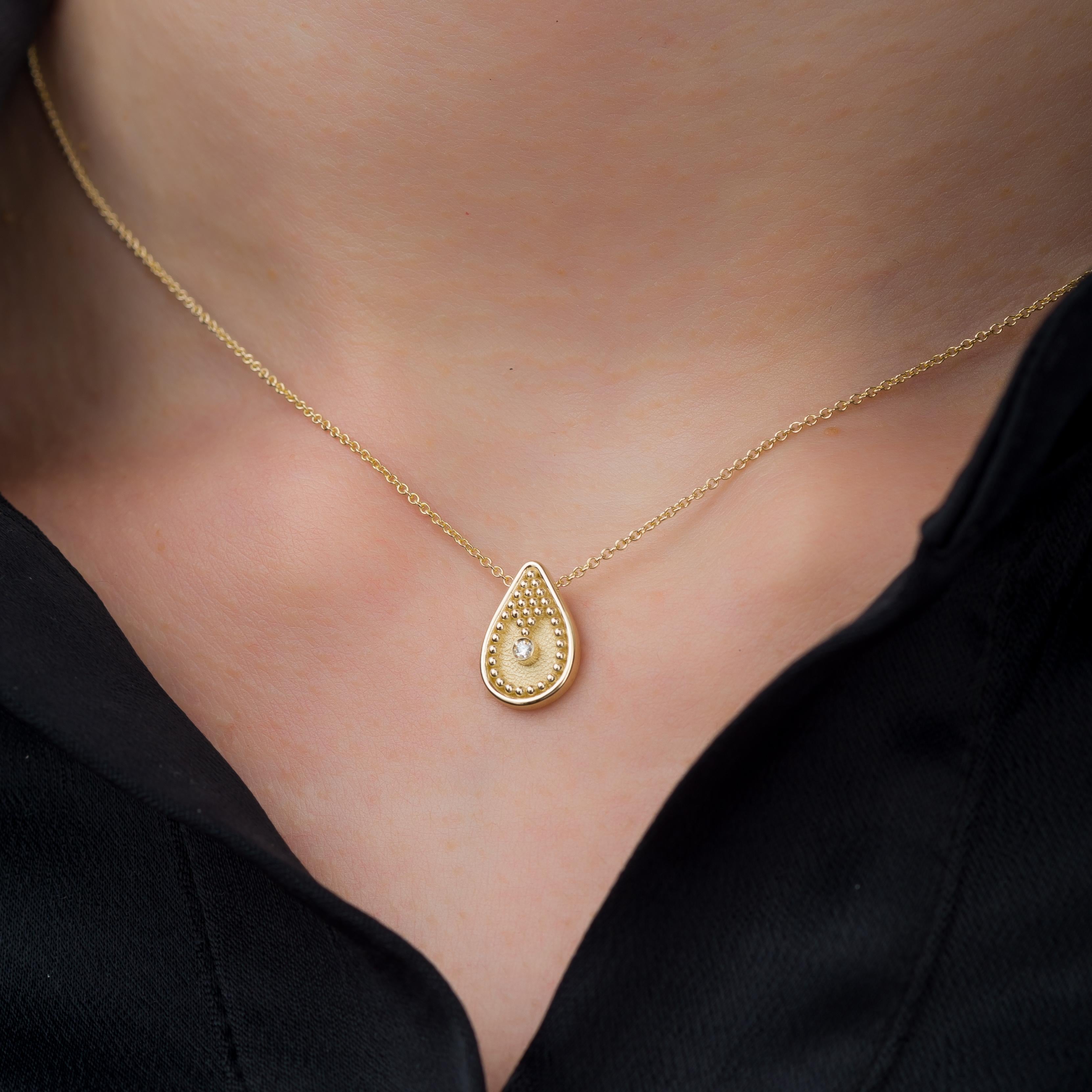 Women's Diamond Byzantine Pear Gold Pendant For Sale