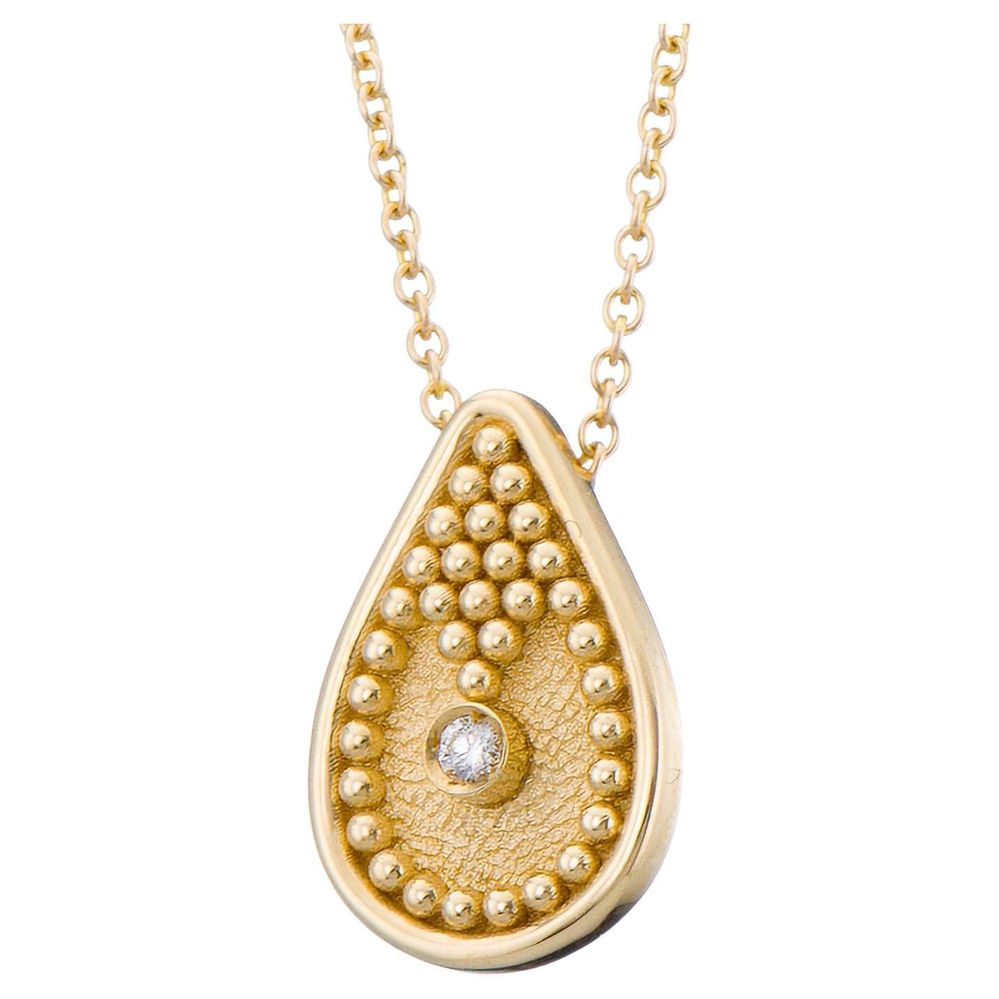 Diamond Byzantine Pear Gold Pendant For Sale