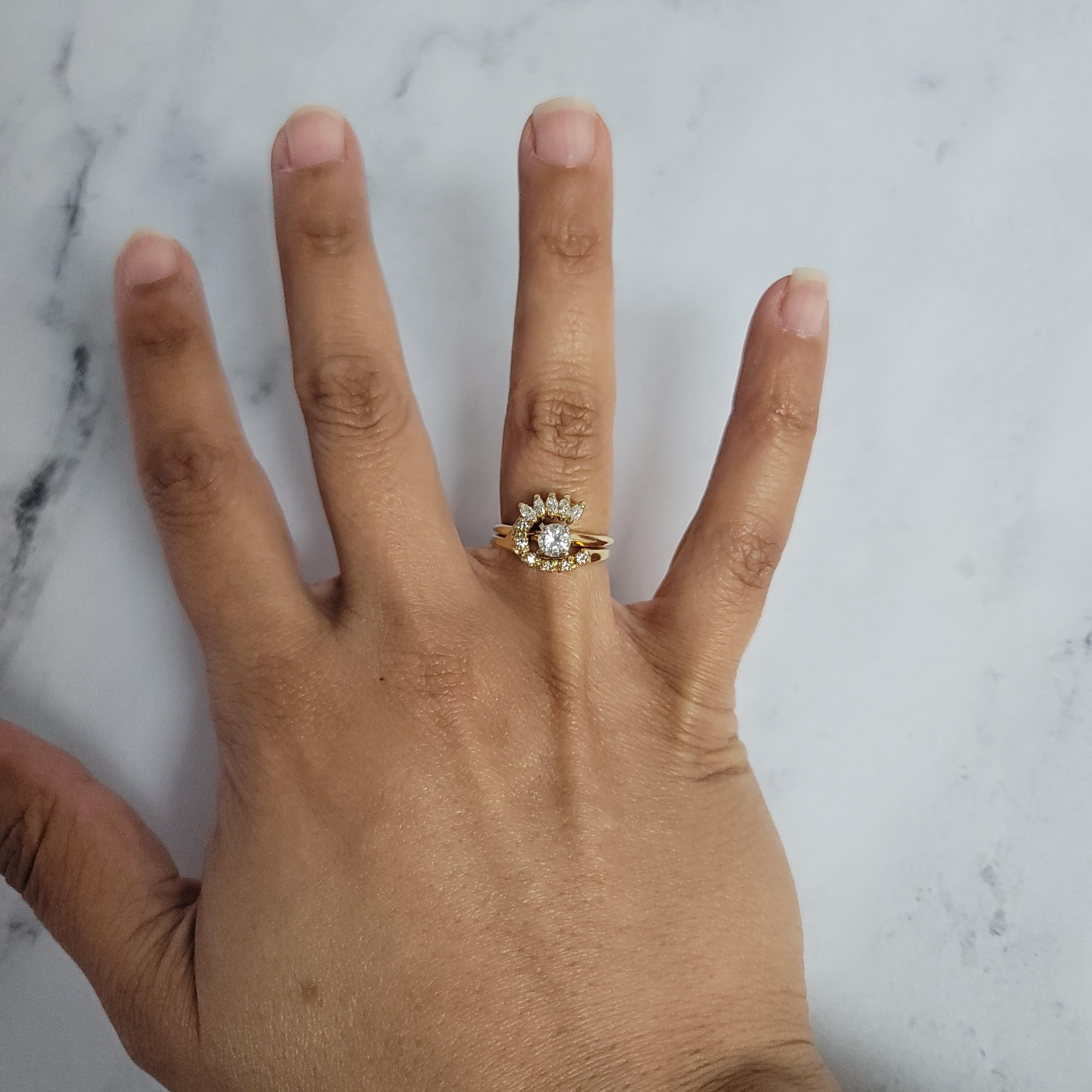 Round Cut Diamond 'C' Shaped Ring Wrap/Enhancer .32cttw 14k Yellow Gold For Sale