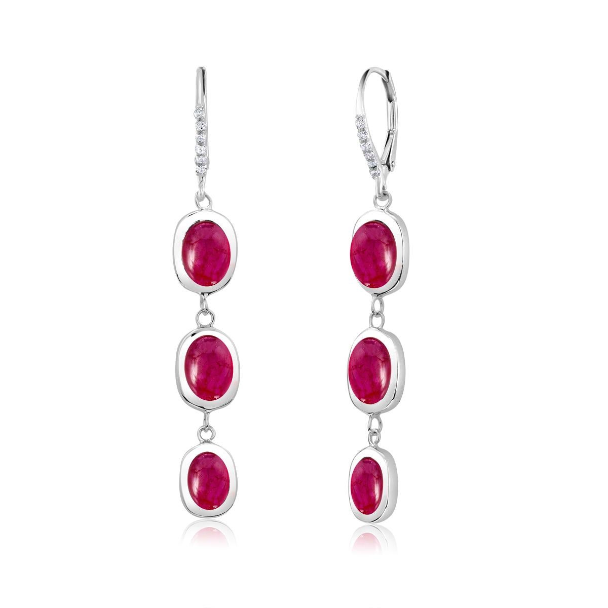 Oval Cut Diamond Cabochon Burma Ruby Hoop Long Earrings Weighing 10.25 Carat