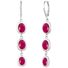 Diamond Cabochon Burma Ruby Hoop Long Earrings Weighing 10.25 Carat