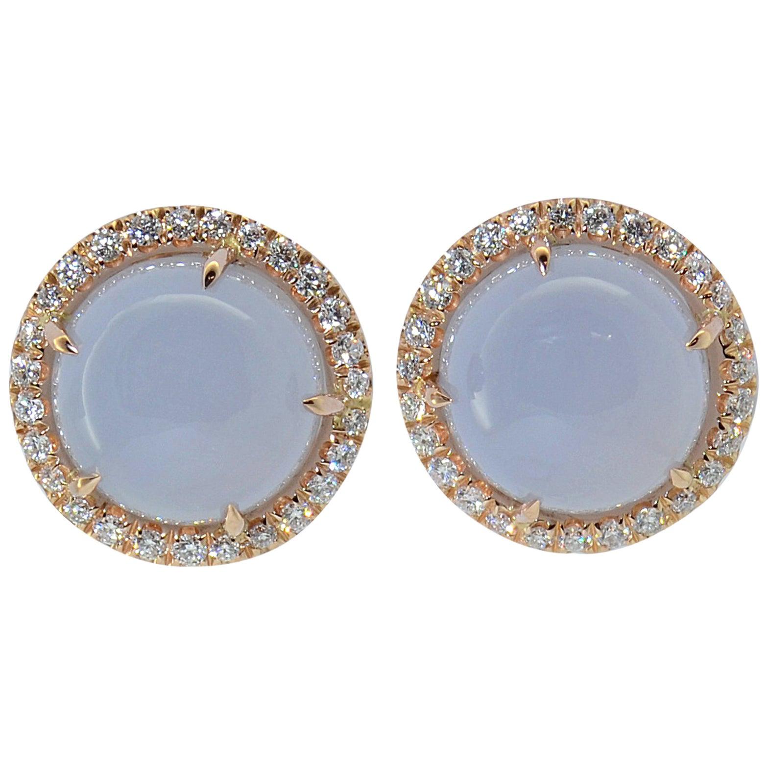  Chalcedony Diamond 18 Kt Rose Gold Earrings