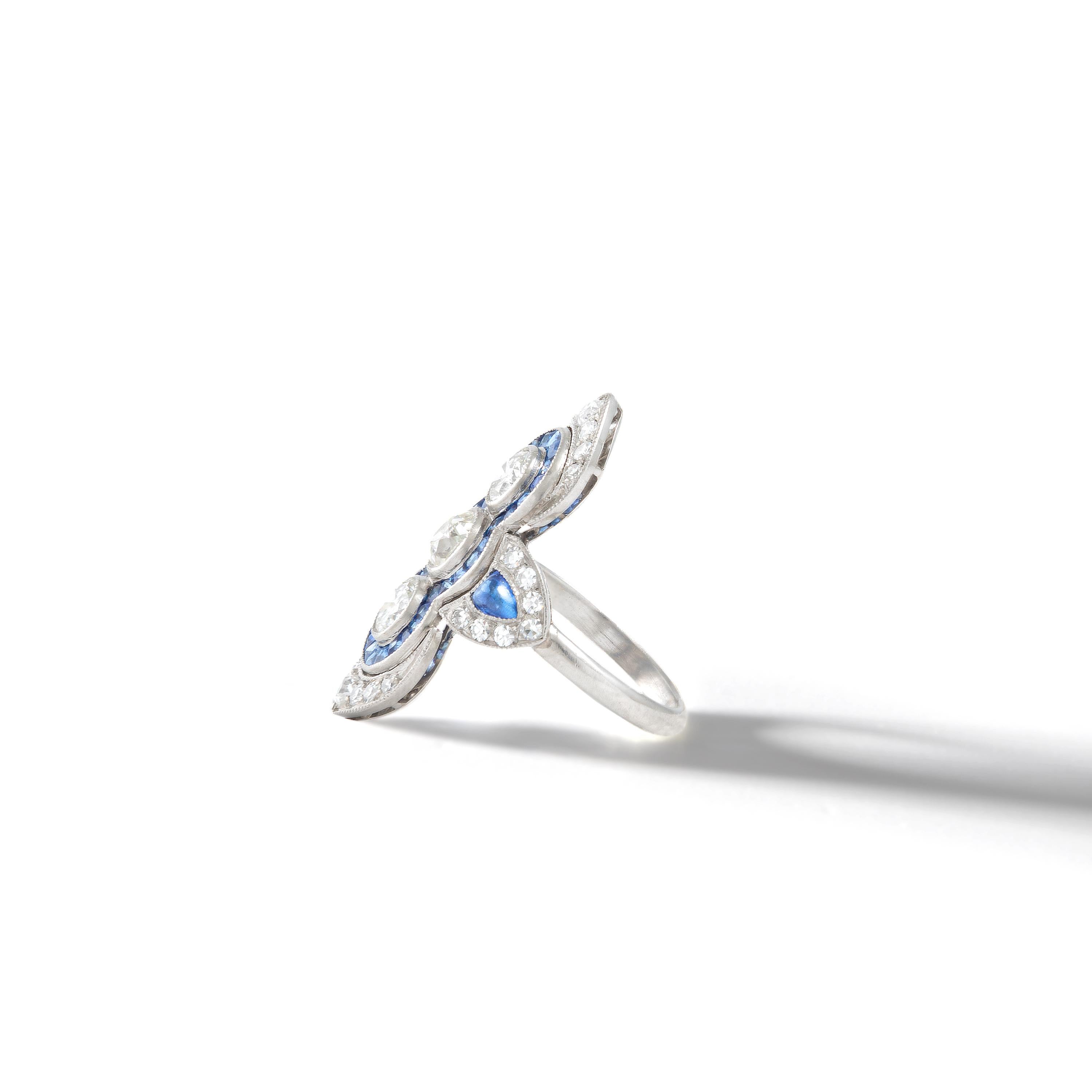 da uomo o donna Anello con diamante e zaffiro calibrato in vendita