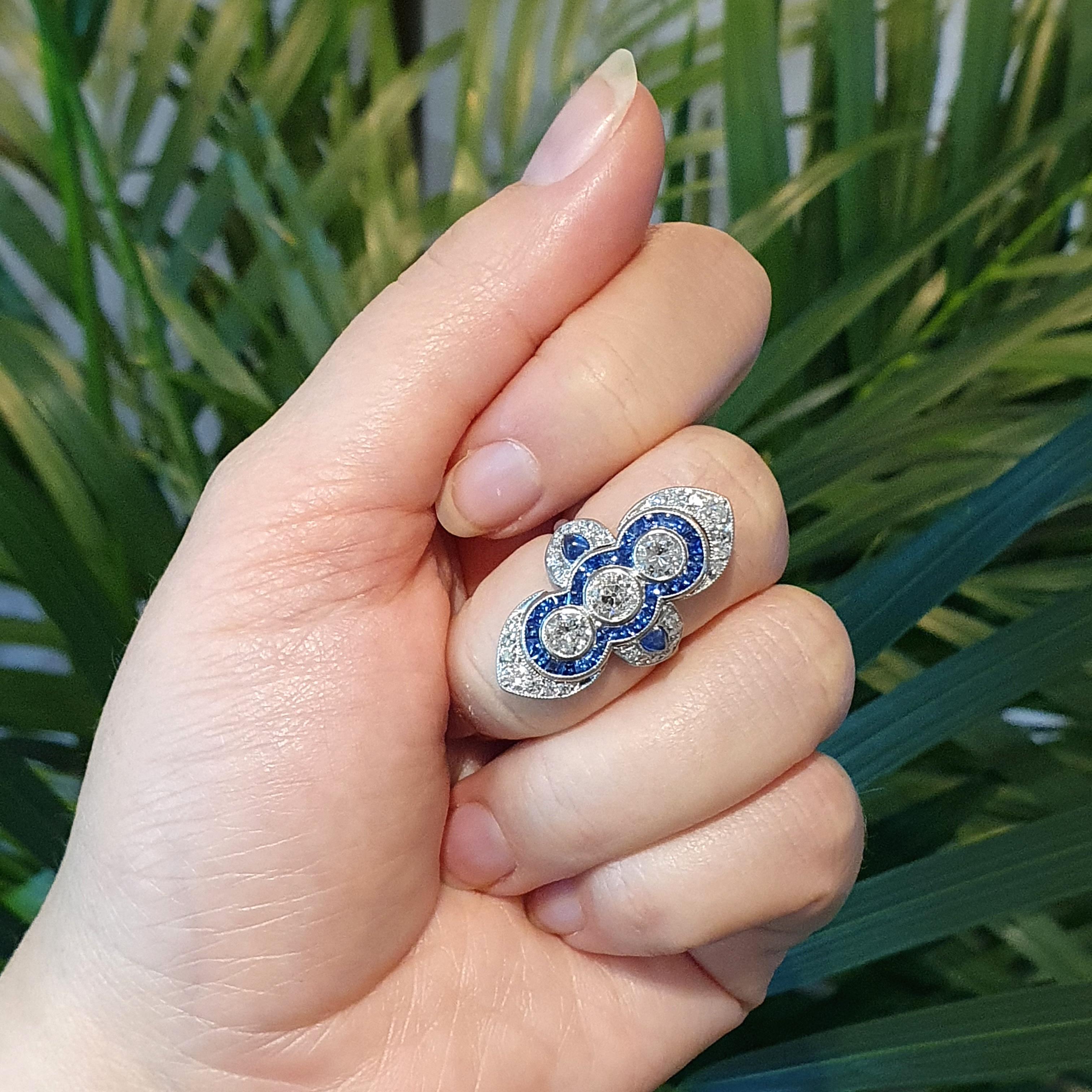 Anello con diamante e zaffiro calibrato In condizioni ottime in vendita a Geneva, CH